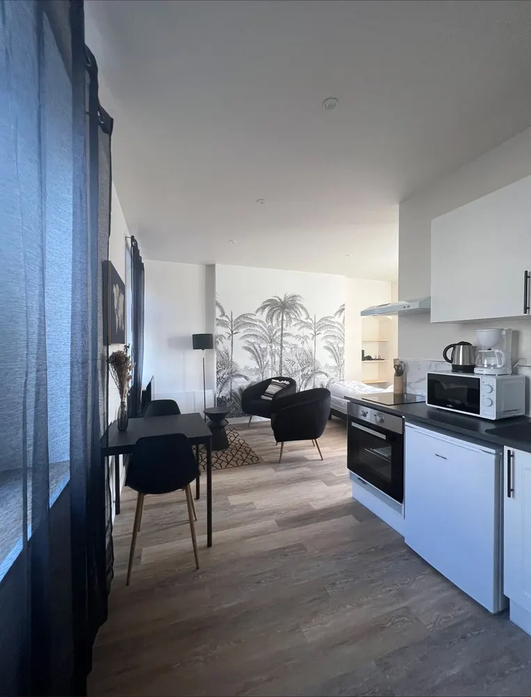 Studio meublé après rénovation avec cuisine noire — Cholet (49)
